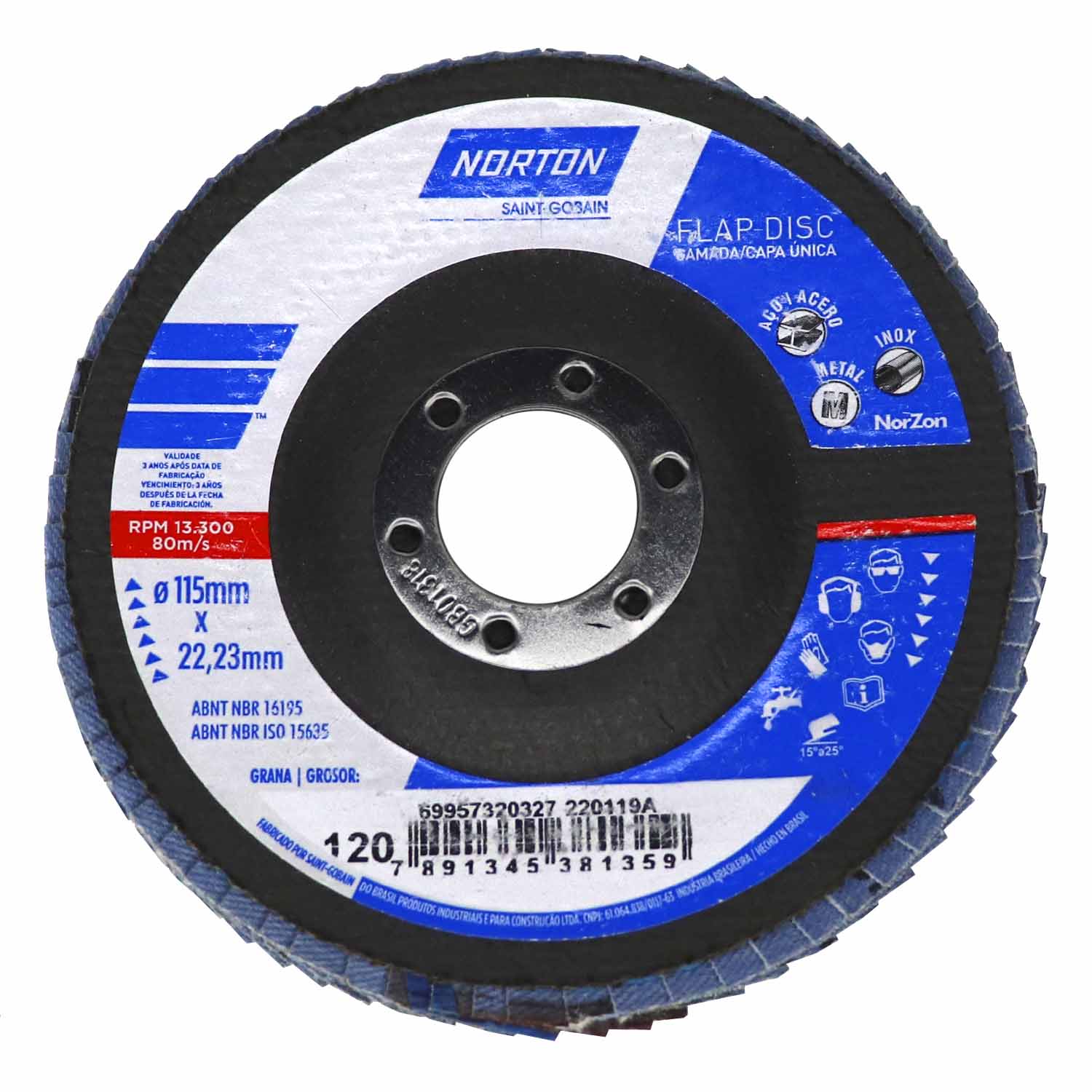 DISCO FLAP 115 X 22MM GR 120 FIBRA - NORTON OR