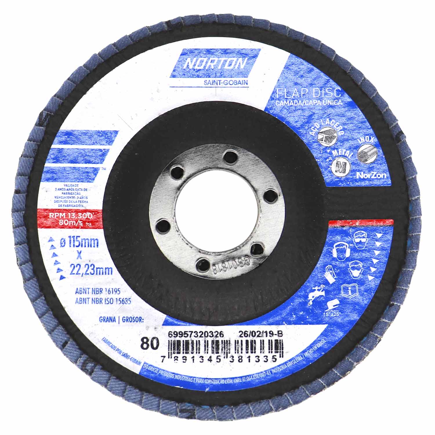 DISCO FLAP 115 X 22MM GR 80 FIBRA - NORTON OR