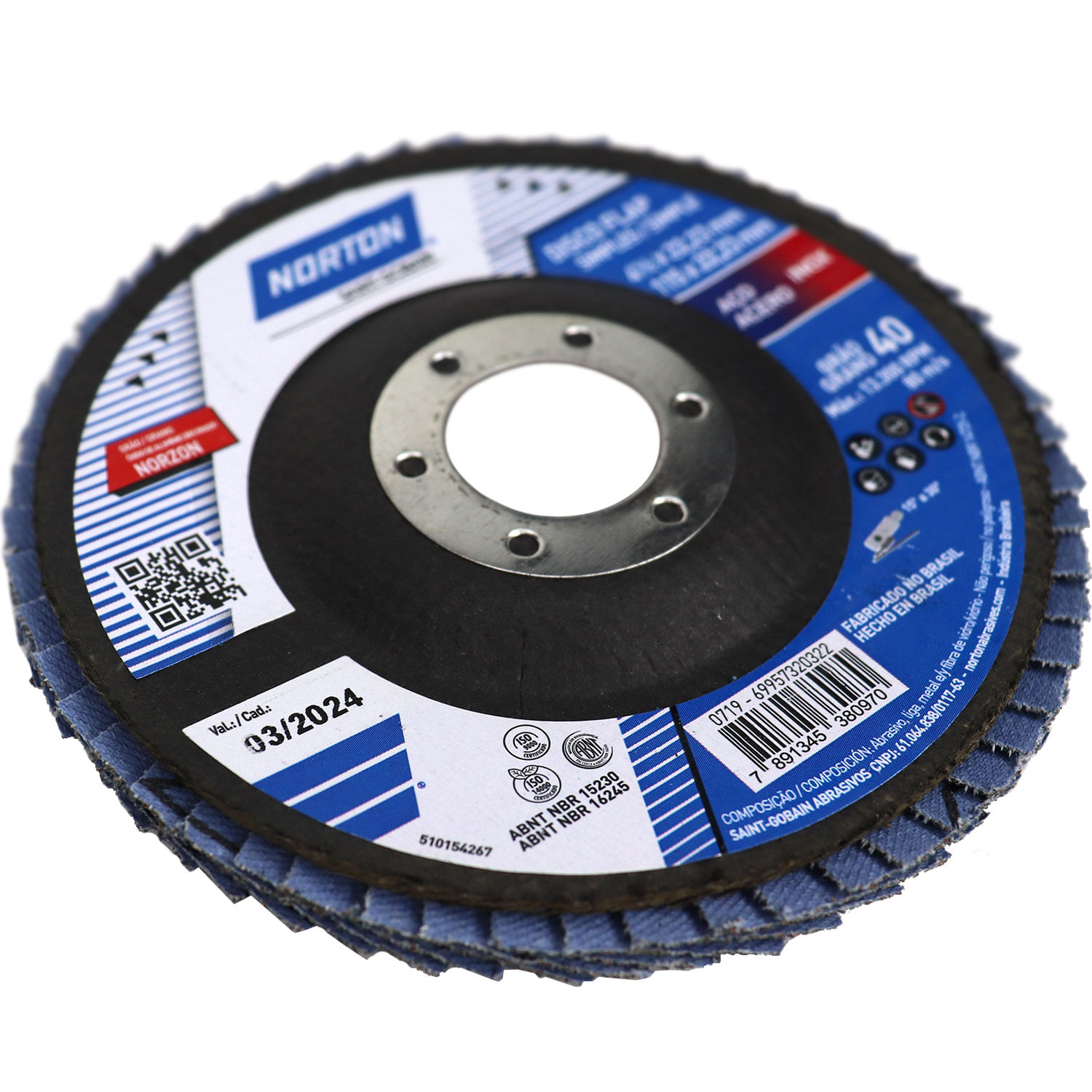 DISCO FLAP 115 X 22MM GR 40 FIBRA - NORTON OR