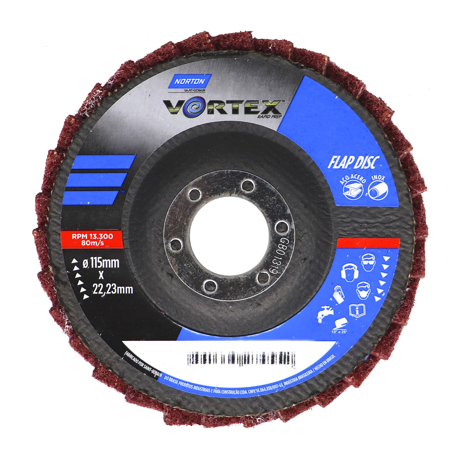 DISCO P/POLIMENTO 115 X 22MM - VORTEX MEDIO VERMELHO -P/INOX